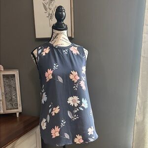 LOFT Navy Floral Blouse